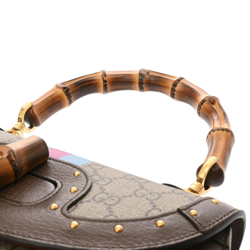 Gucci Beige Leather 2way Bamboo Multicolor Bag GG Handbag Supreme - Picture 4 of 9